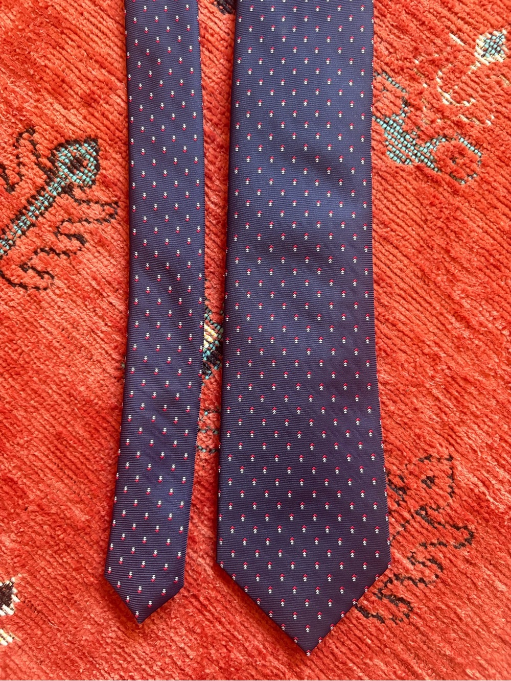 Classic Navy Men's Tie with Red Dot Pattern